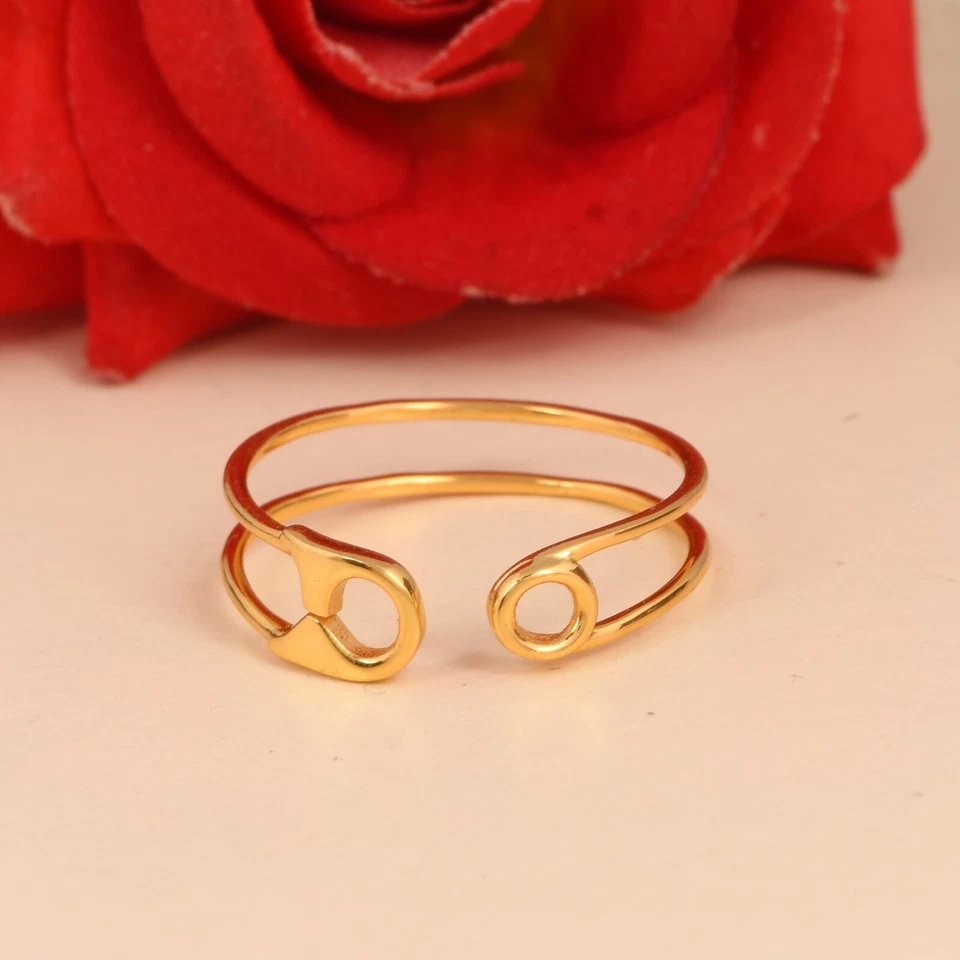 925 Sterling Silver Adjustable Safety Pin Ring Handmade Band For Gift For Her - Image 4 of 4