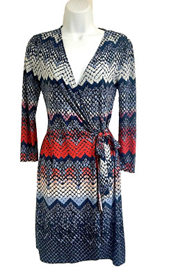 BCBGMaxAzria Abstract Print V-Neck Wrap Dress _ Blue Multi-Color _ Size XS