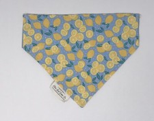 Over Collar Dog Bandana Reversible Scarf Sz M Handmade Fun Lemons Stripes No Tie