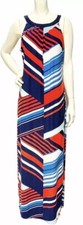 NWT CHAPS Red, White and Blues Halter-Neck Striped Jersey Maxi Dress Size Large