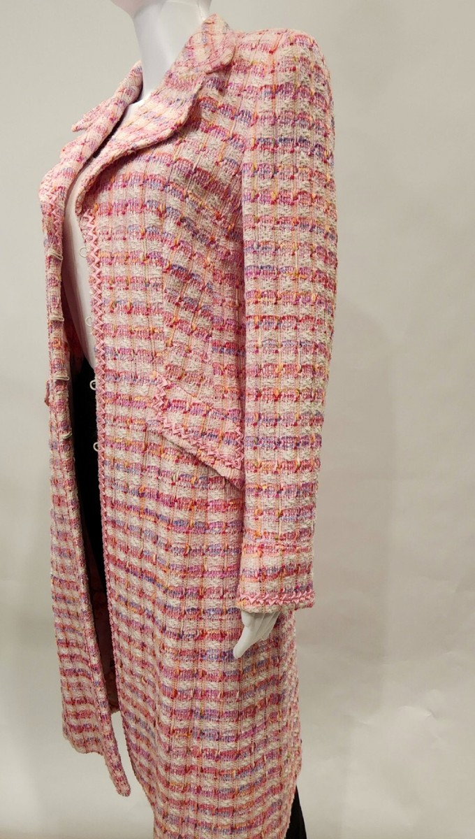 ESCADA, Pink Tweed Pattern, Long Coat Jacket, Women Size 6