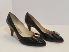 VTG Amalfi by Rangoni Heels Pumps Shoes Black Leather Toe bow Women's Sz 7B