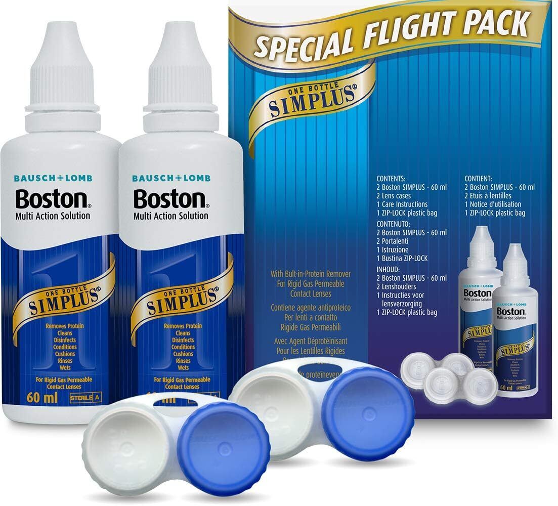 Boston Simplus Travel Contact Lens Solution, 2x 60ml Flight Pack Size, Multi-Ac