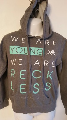 Young & Reckless Gray/Green Hoodie Sweatshirt Women Size Small S                