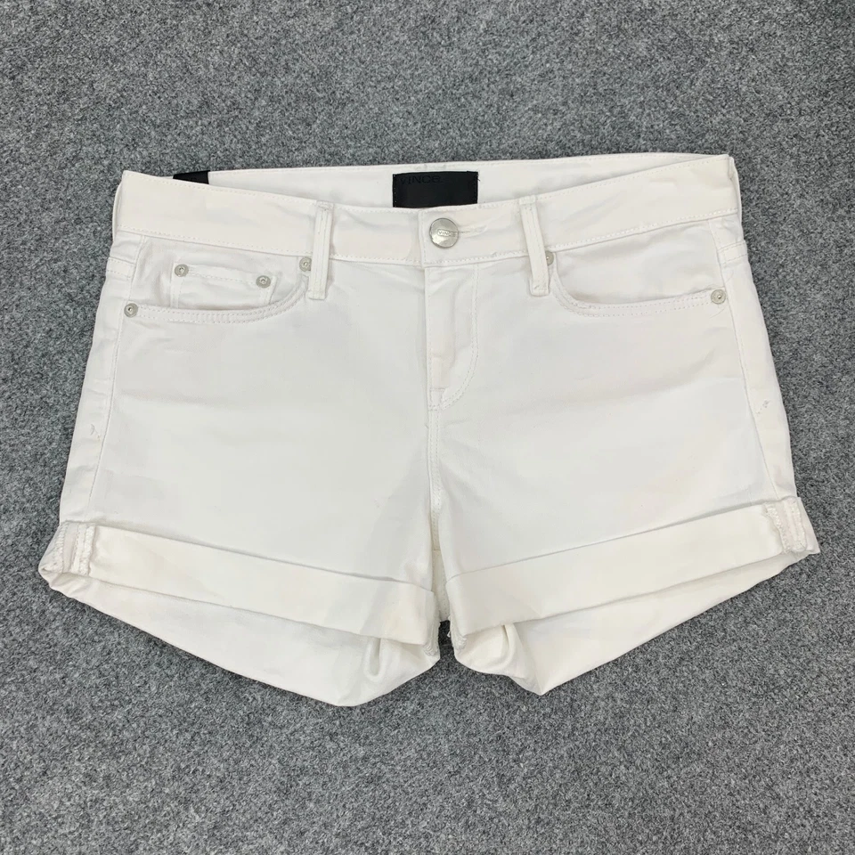 Pantalones Cortos Vince Mujer 26 Blanco Denim Ajustado Dobladillo Enrollado Tiro Bajo Mezcla de Algodón Puños Foto 2 de 4