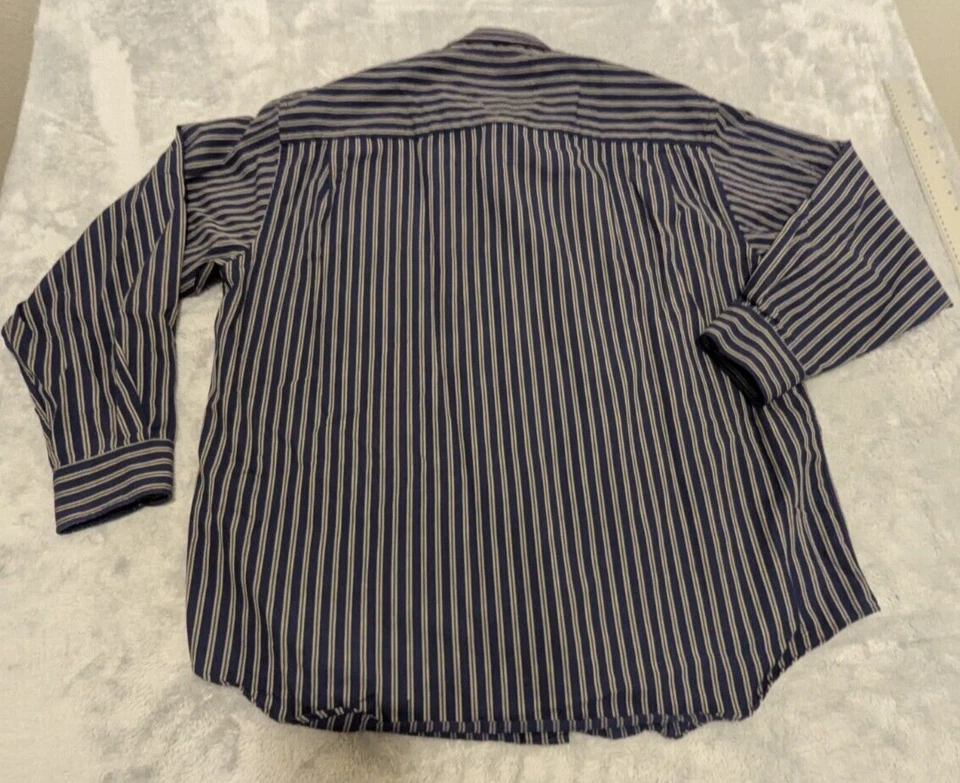Dockers Button Shirt Men's XL Blue Striped Cotton Long Sleeve Wrinkle Free - Image 2 of 4