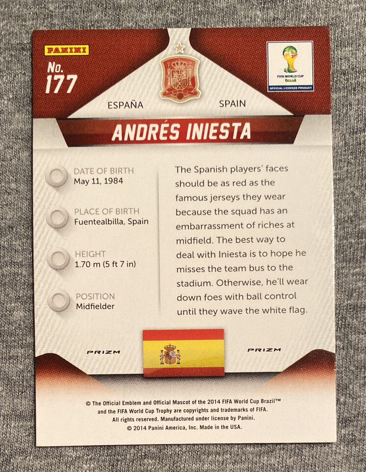 2014 Panini Prizm World Cup Andres Iniesta Red Blue Power Plaid