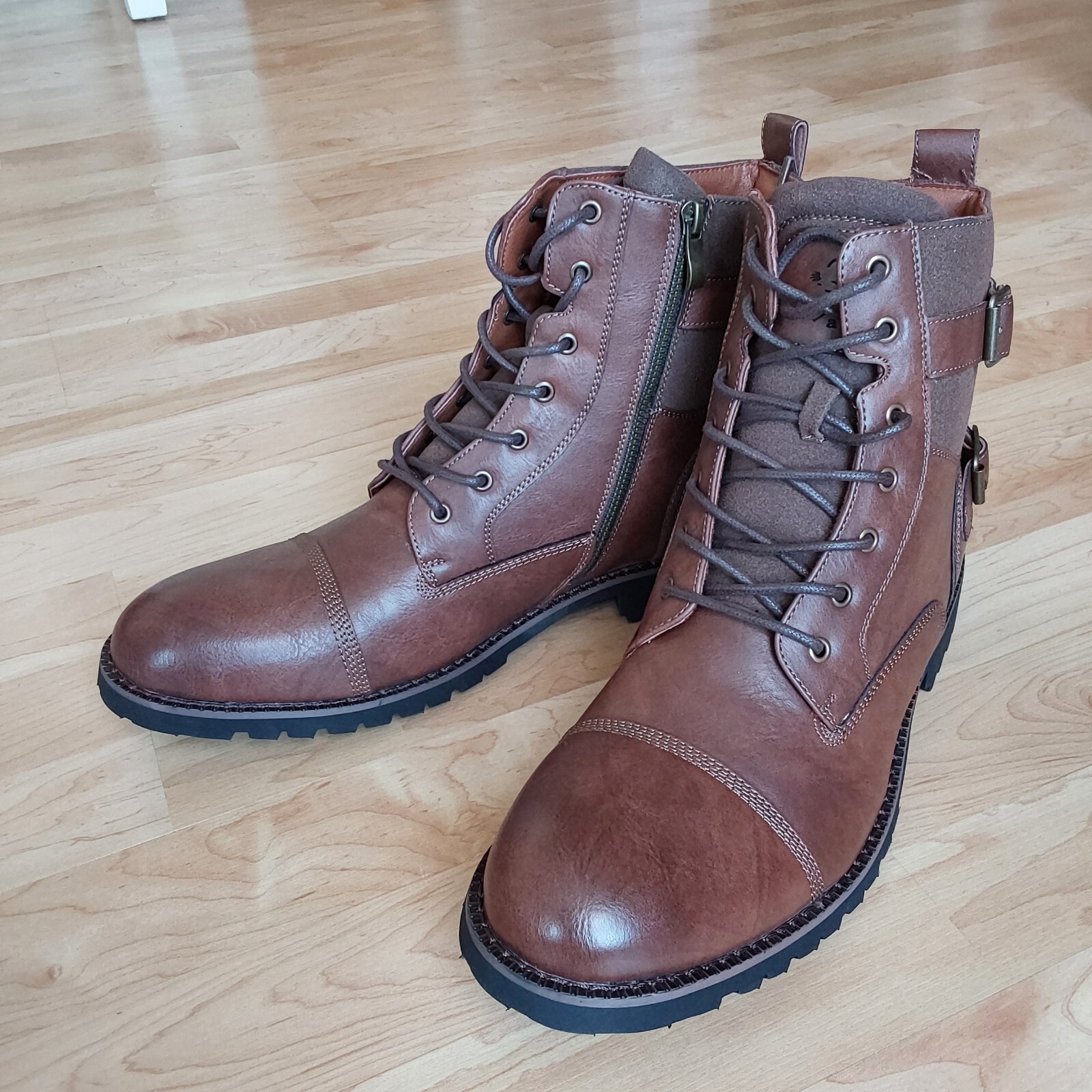 's Size 11 Brown Synthetic Leather, Zipper Straps Boots