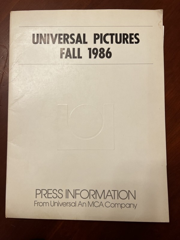 Universal Pictures Studio Fall 1986 Press Kit Press Info - Great Condition