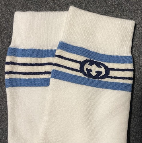 New Authentic Gucci GG Logo Socks White with Blue Logo - Size M - 24-26 cm - 第 2/4 張圖片