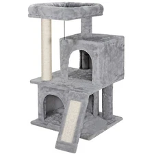 34" Cat Tree Tower for Multiple Cats with Sisal Posts Scratching Board to Play