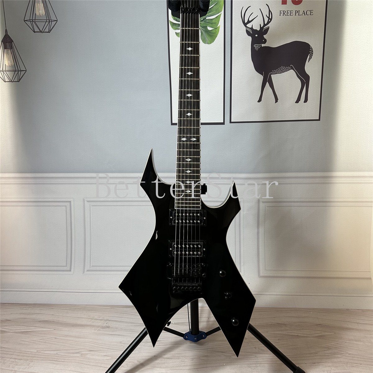 Black Warlock Extreme Electric Guitar 7 String Floyd Rose Bridge