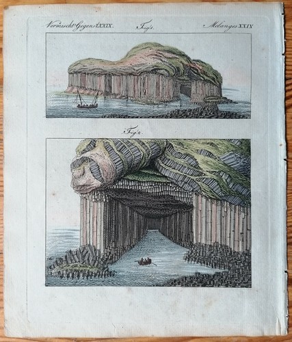 Bertuch Originaldruck Koloriert Fingals Höhle Staffa Schottland - 1792