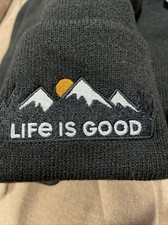 NWT - LIFE IS GOOD Embroidery Beanie Knit stretch Hat One Size black mountain