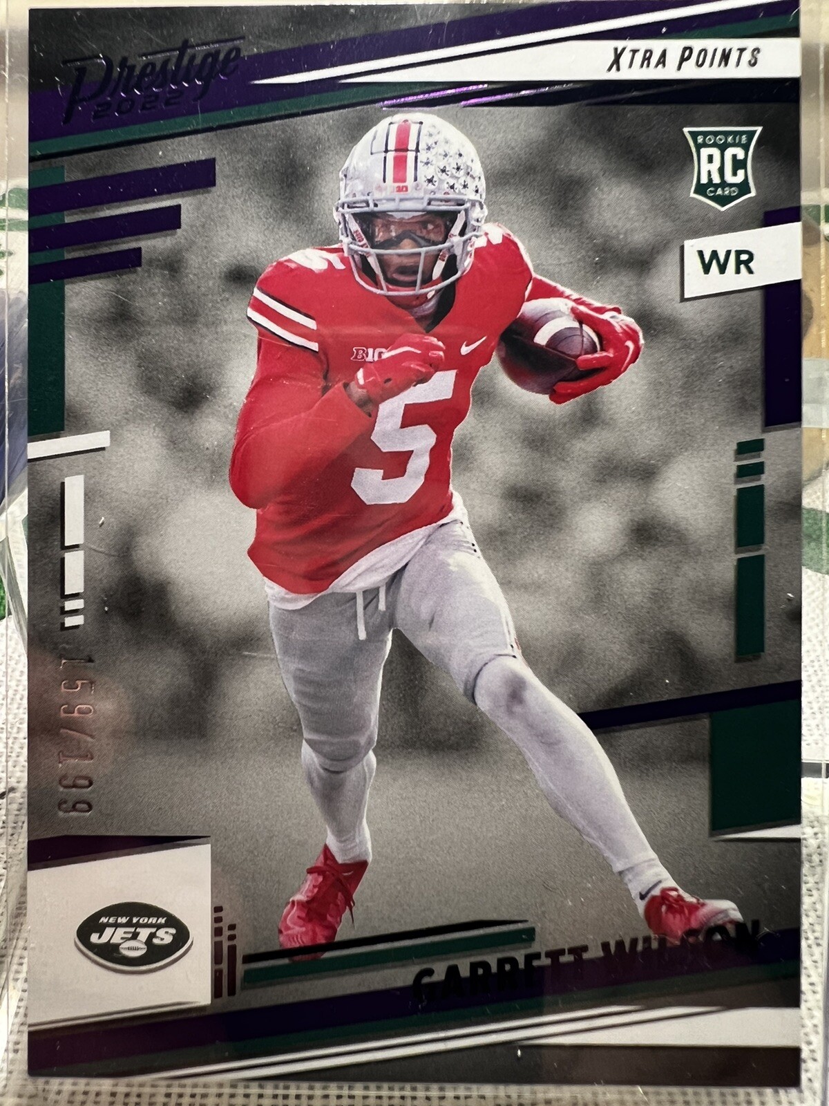 2022 Prestige Xtra Points GARRETT WILSON "PURPLE" #'d /199 RC #308 NEW YORK JETS