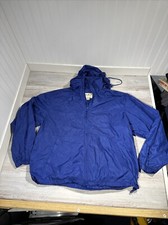 Vintage Eddie Bauer Sac Jac Windbreaker Jacket Blue Hood Packable Nylon Men Med