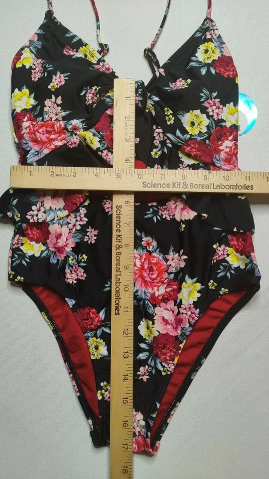 Traje de baño de una pieza negro cobertura descarada estampado floral Decree XS para mujer NUEVO Foto 3 de 4