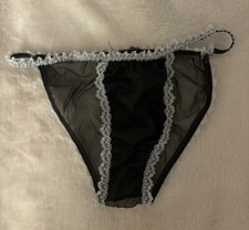 Vintage White Black Panties Bikini Hi Cut Nylon Crotch Sissy Lacy Sheer 80 s