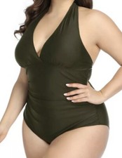 DACI Sz 18 W Plus Size Tummy Control Black V- neck Backless Swimsuit One Peace