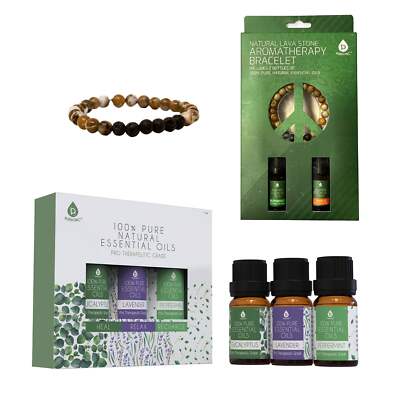 Pursonic Aromatherapy Bliss Set: Lava Stone Bracelet with 100% Pure Essential Oi