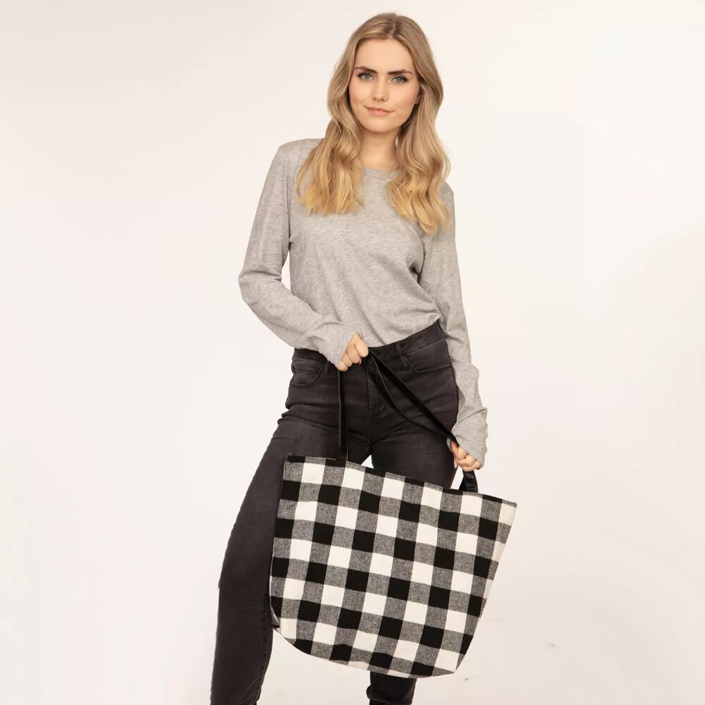 Black and white 2025 buffalo plaid tote