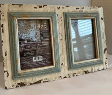 GreenTree Gallery Rustic Distressed Wood Double Photo Frame Holds 2 Pics 4 x 6