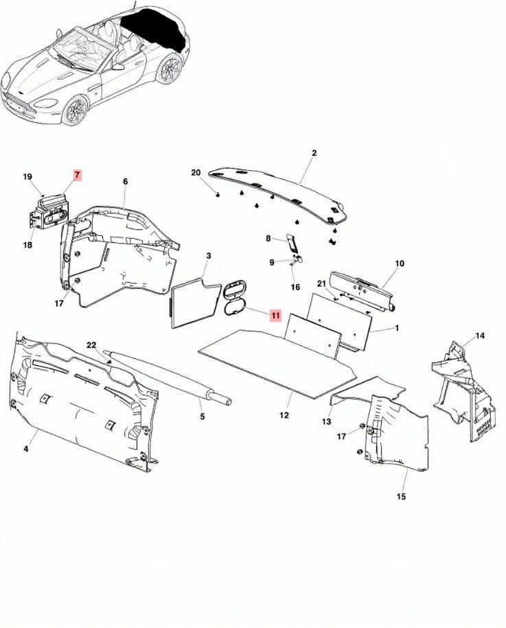 06-16 ASTON MARTIN V8 VANTAGE TRUNK QUARTER PANEL TRIM OUTLET SWITCH PLATE OEM