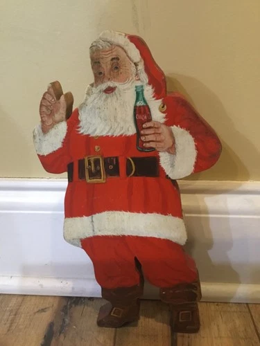 Vintage 1958 Santa Coca Cola Painted Wood Standup Display 11” Tall
