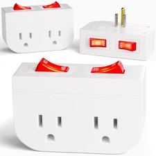 3Pack - POWAWINI Grounded Outlet with Double on off Switch, Two Port Electrical
