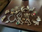 Vintage Group Lot Of Costume Jewelry Christmas Rhinestone Earrings