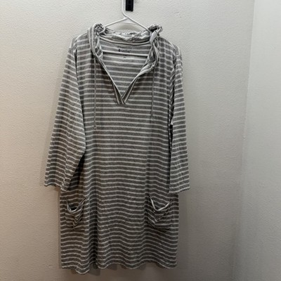 Coolibar Womens XXL Gray Striped Swim Cover-Up Dress Hooded UPF 50+ Sun Shirt