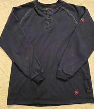 Ariat FR Men's Long Sleeve Henley Navy Blue M Flame Resistant Excellent Free Shp