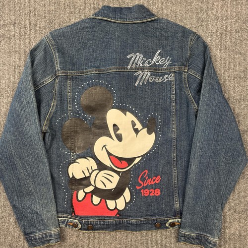 Disney Store Jacket Womens Small Blue Denim Mickey Mouse Rhinestone Back Graphic