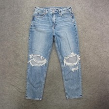 American Eagle Jeans Womens 10 Short Light Wash Mom Jean Strigid Distressed