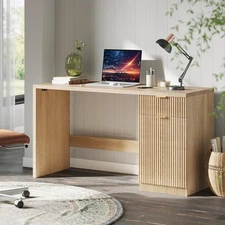 60" Executive Desk, Modern Wooden Computer Desk with Drawer & Cabinet for Office