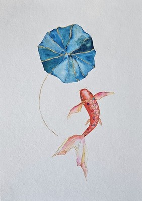 Original Watercolor With Metallic Effect / Fish / 18×24 cm