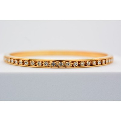 Vintage Crystal Bangle Bracelet White Rhinestone Prong Gold Tone NOS 1980s A19