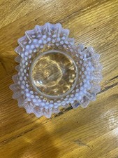 White Fenton Glass Hobnail Ruffled Edge Vase