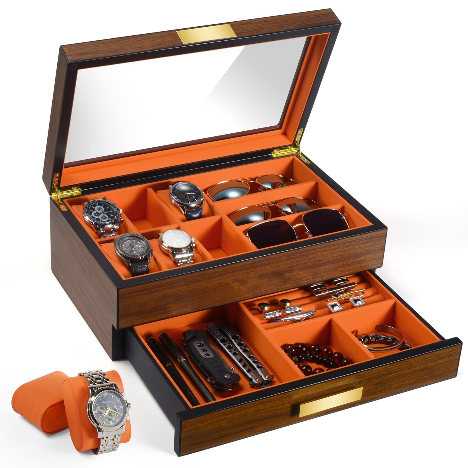 Luxury Wooden Watch Box Organizer for Men with Jewelry Storage-image