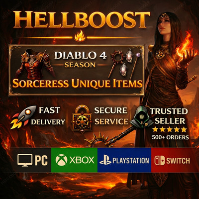Diablo 4 S12 SORCERESS ALL UNIQUE ITEMS S12 Lord of Hatred  PS5 / Xbox / PC