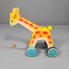Vintage Wooden Pull Toy Giraffe 1950s 1960s Retro Nursery - 8.5"