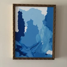 Abstract Expressionist Acrylic Painting Framed Blue Modern Contemporary