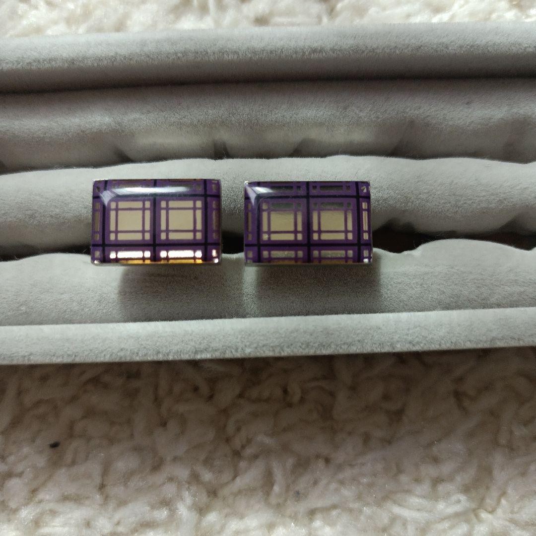 Cufflinks Button Purple Check Pattern Second-Hand… - image 4