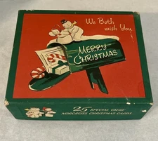 1950's  NORCROSS  Mrs. & Mr. Snowman GREETING CARD BOX ~ EMPTY-Display Piece