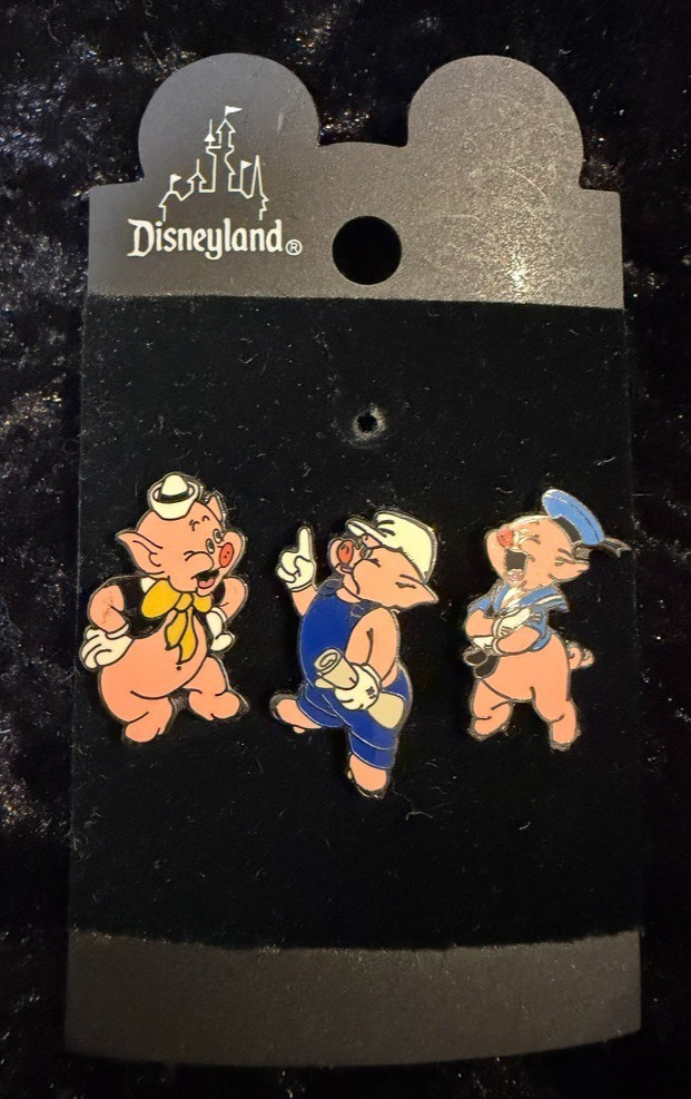 Disney Pin DLR Three Little Pigs Set 2000 Fifer Fiddler Practical Pig
