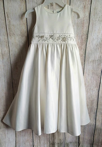 OFF WHITE Abito lungo formale ragazza bianco sporco senza maniche ricamato damigella