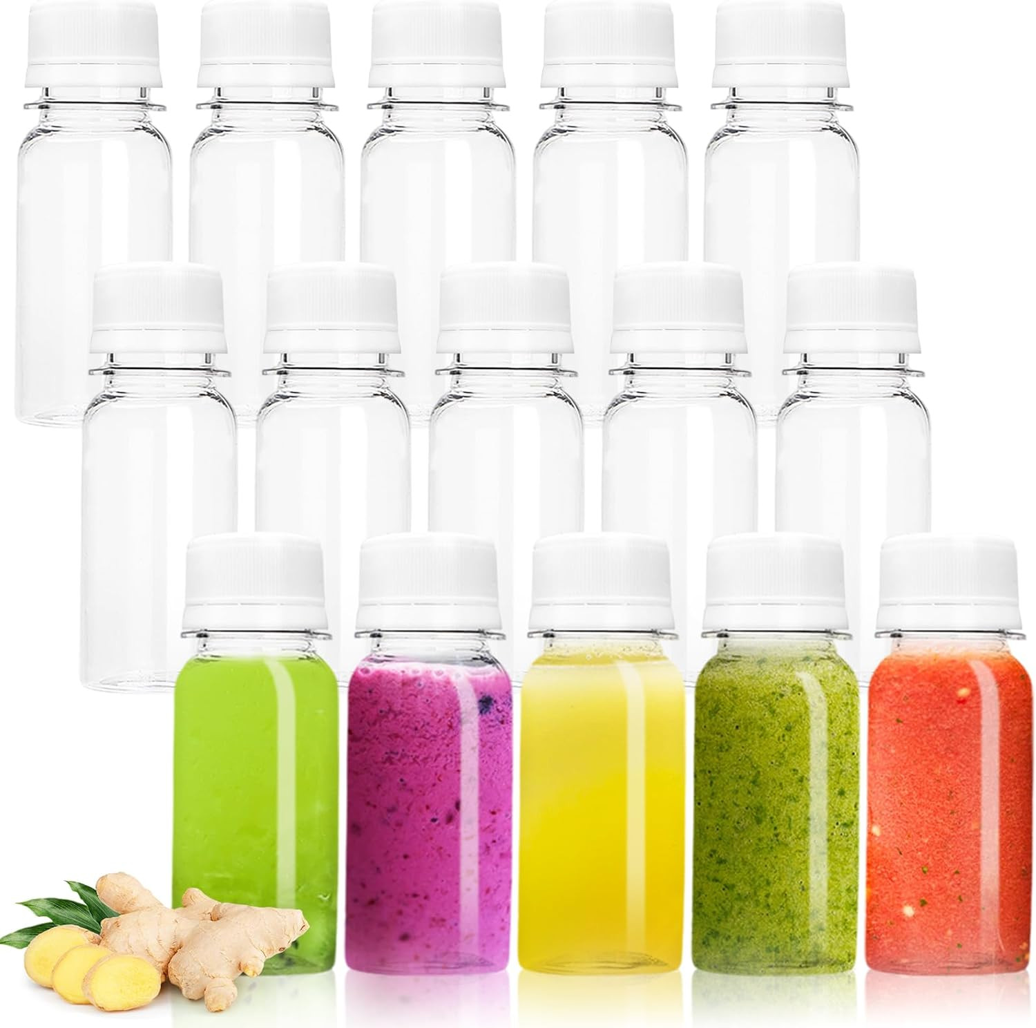 30 Pcs 2 Oz Small Plastic Bottles for Liquids,Ginger Shot with Caps,Empty Shot B