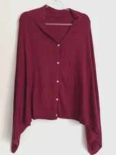 Unbranded Womens Soft Cozy Button Front Shawl Poncho Burgundy Cape One Size