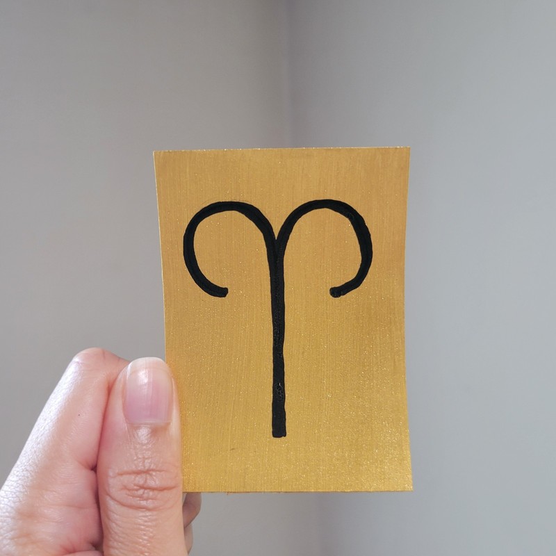 Original ACEO Art Handmade Zodiac Painting Aries Ram OOAK Gold And Black Card