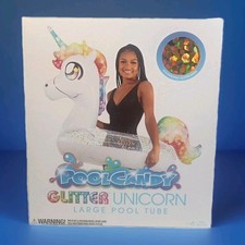 POOL CANDY Glitter Unicorn Large Inflatable Pool Tube Float 40 NIB